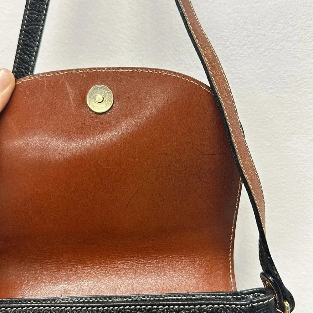 Bally Shoulder Bag Crossbody Strap Purse Pebbled Leather Brown Black Vintage - Picture 8 of 14